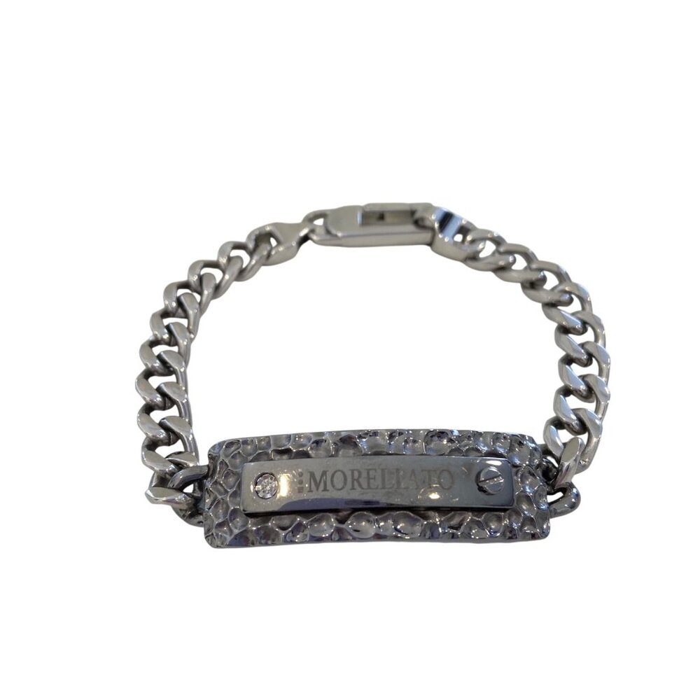 Morellato Stainless Steel Mens Chain Bracelet With Hammered Plate Design